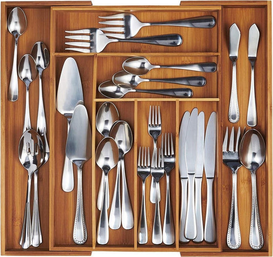 KitchenBrothers Besteckkasten - Verstellbare Besteckschublade - 30 bis 44.5cm - Bambusholz