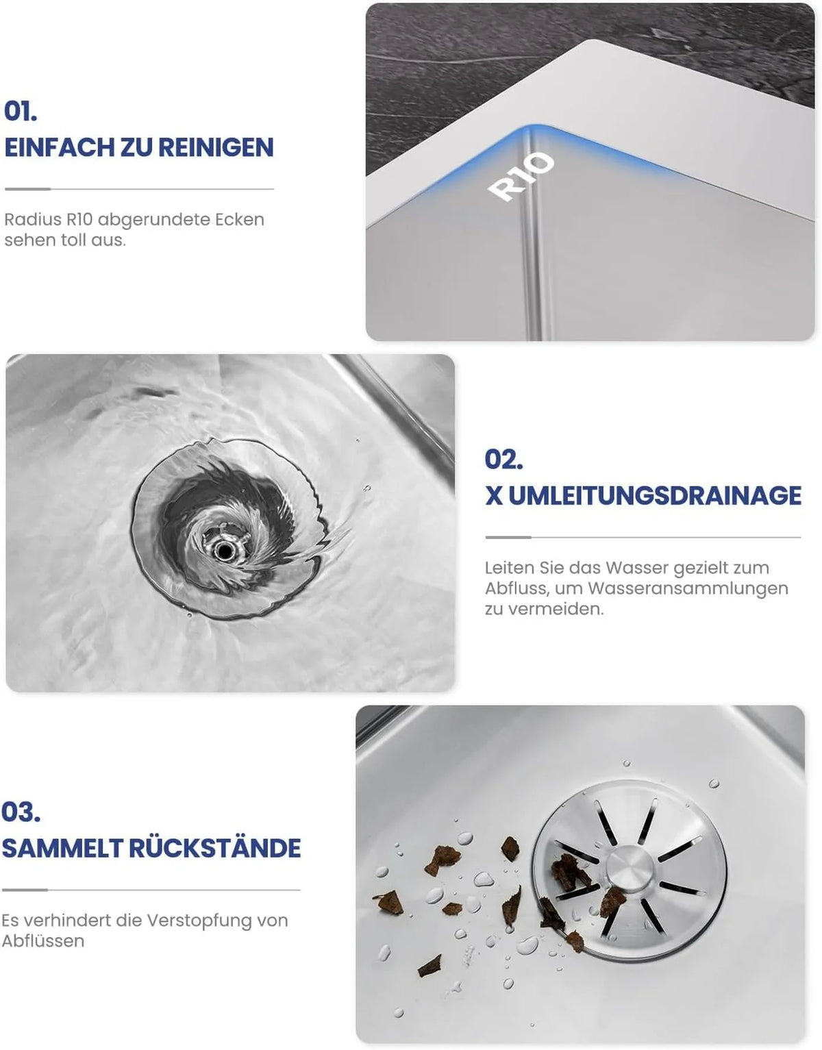 Sofetiy Spülbecken aus Edelstahl 60 x 48 cm – Einzelbecken mit Siphon – Geräuschdämpfend und extra dick (3 mm) – Gebürsteter Edelstahl
