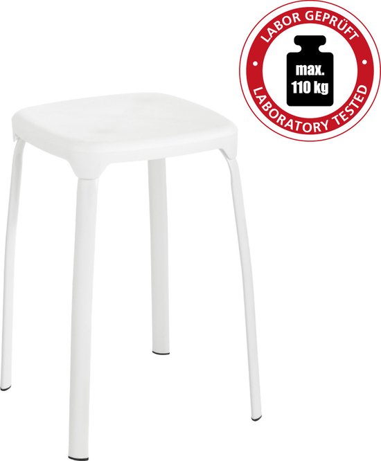WENKO Badezimmerhocker Losani 29 x 47 cm, weiß – Duschhocker – Duschsitz – Duschstuhl – Belastbarkeit max. 120 kg