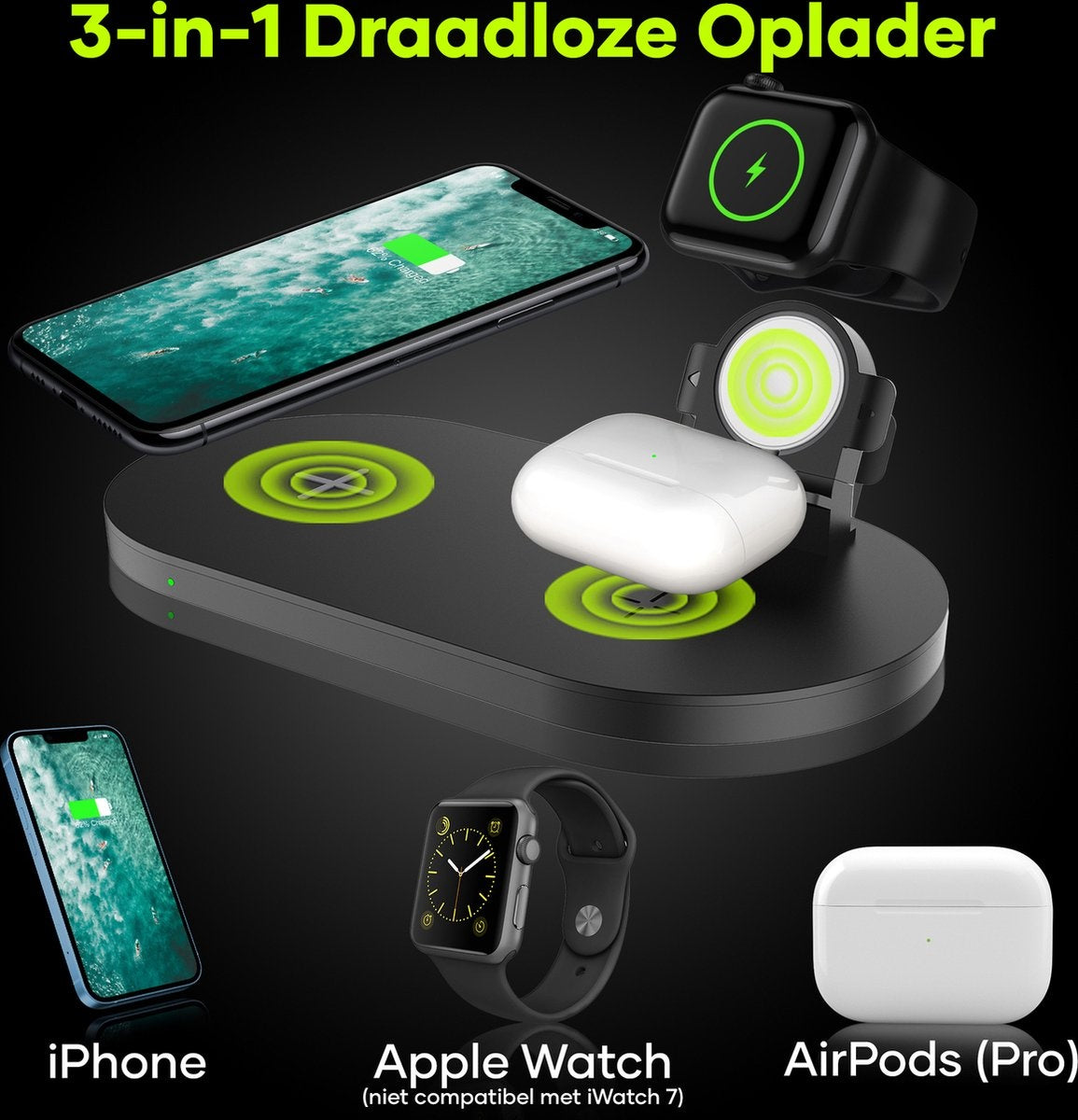 MW DO01 - 3-in-1 Drahtloses Ladegerät iPhone - Drahtloses Ladegerät - Ladestation Apple und Android