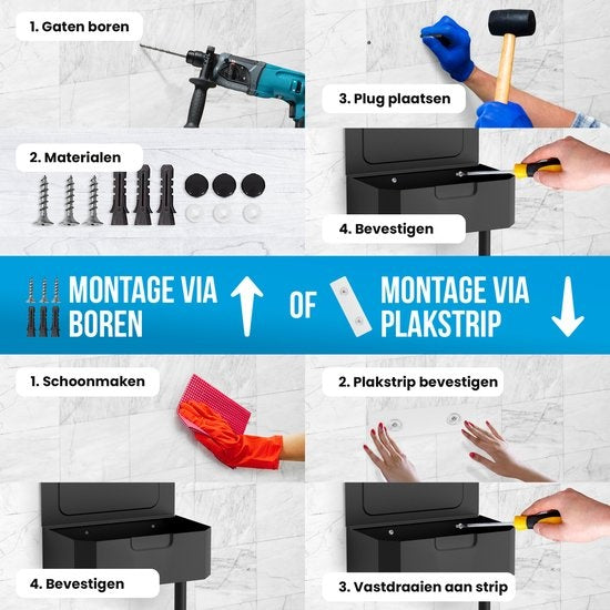 Avalo Toilettenpapierhalter mit Ablage - Schwarz - Selbstklebend / Bohren / Kein Bohren - Toilettenpapierhalter - Toilettenpapierhalter