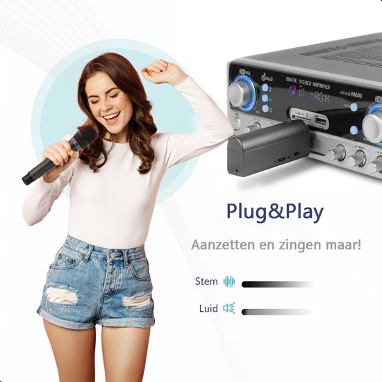 Tech Essentials Drahtloses Mikrofon - USB-C Wiederaufladbar - Extra Reichweite - Karaoke - ASMR - Studio - Geeignet für Party Box - 3.5-6.3mm Klinke