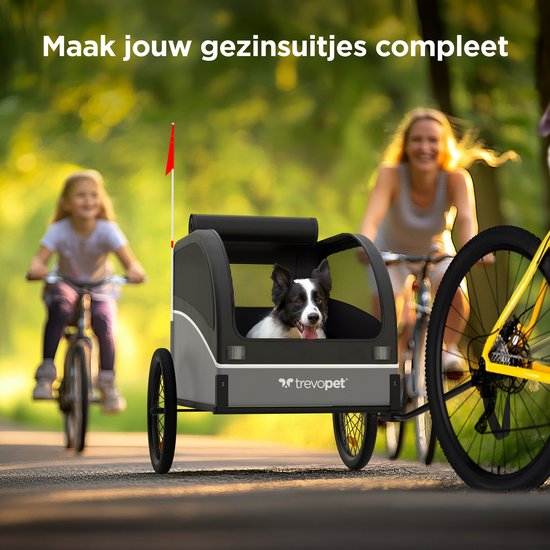 Trevopet® Hundefahrradanhänger - Faltbarer Fahrradanhänger Hund - Hundeanhänger - Geeignet für E-Bikes - Bis zu 40 kg - Für mittlere & große Hunde - Schwarz