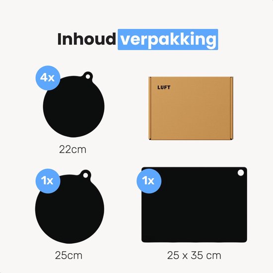 LUFT Induktionsschutz 6er Pack - Hitzebeständig bis 280 ºC - Pfannenschutz - Abdeckplatte für Kochfeld - Matte - Matte rund - Geeignet für Booster-Funktion - Schwarz - Induktionsplattenschutz