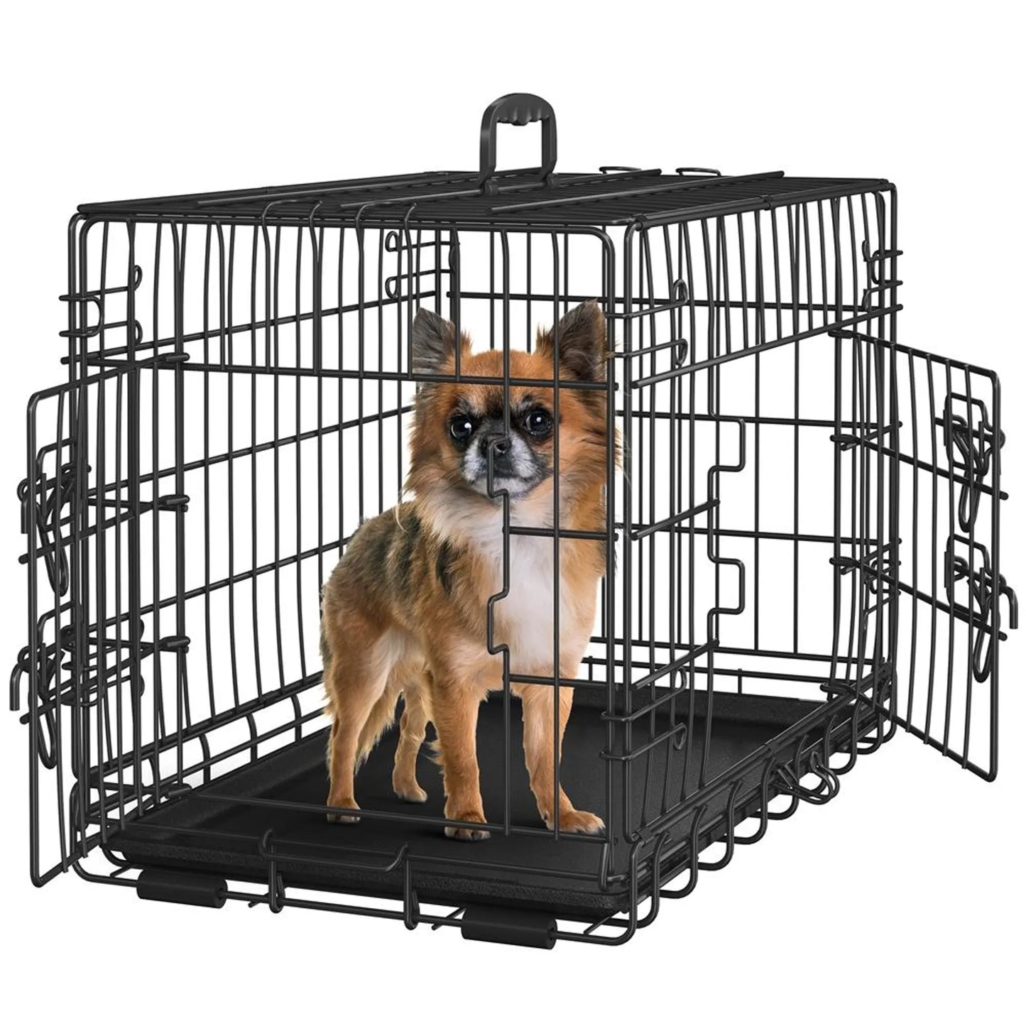 Yaheetech faltbare Hundebank mit Trennwand - mit zwei Türen und abnehmbarer Bodenplatte und Sicherheitsschloss - für Training und Reisen - schwarzes pulverbeschichtetes Metall - 61,5 x 41,5 x 47 cm