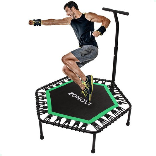 Zonovi Fitness Trampolin - Kapazität 250 KG - Mini-Trampolin - Kleines Trampolin - Sport-Trampolin - Rebounder - Bouncer - Mit Gummibändern - Schwarz - Grün - 106 cm - 42 in.