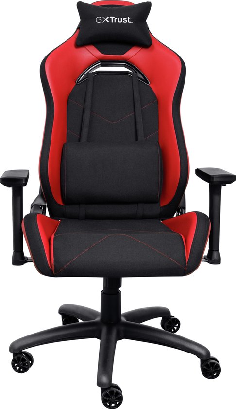 Trust GXT 714R Ruya – Ergonomischer Gaming-Stuhl – 3D-Armlehnen – Atmungsaktiver Stoff und PU-Leder – Bis zu 150 kg – Rot