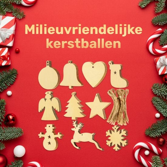 Giftmas Holz-Weihnachtskugeln - Weihnachtsdekoration für drinnen - Holz-Weihnachtskugel - Weihnachten - 10 Formen - âŒ€7,5cm - 50 Stück