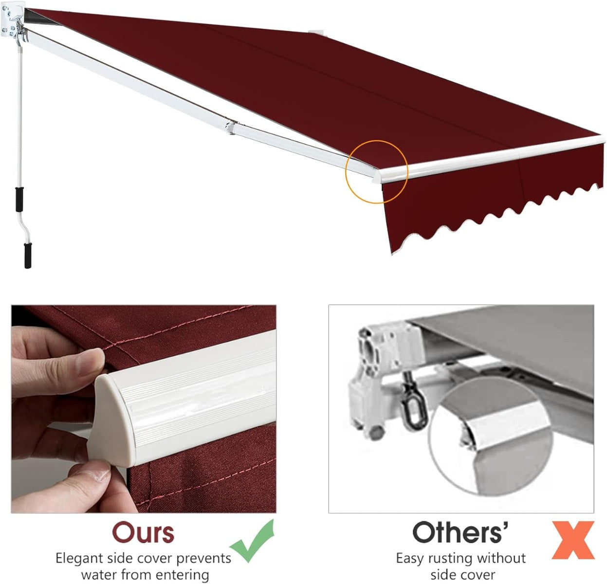 Coast 2,5 x 2 m weinroter Fallschirm mit manueller Glocke und UV- und wasserbeständigem Tuch