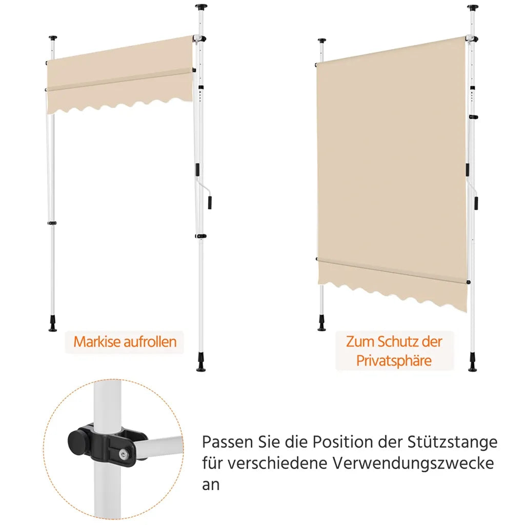 Yaheetech Balkon-Sonnenschirm 200 × 180 cm - Beige - Klemm-Sonnenschirm ohne Bohren mit Handkurbel und verstellbarer Höhe 210-300 cm