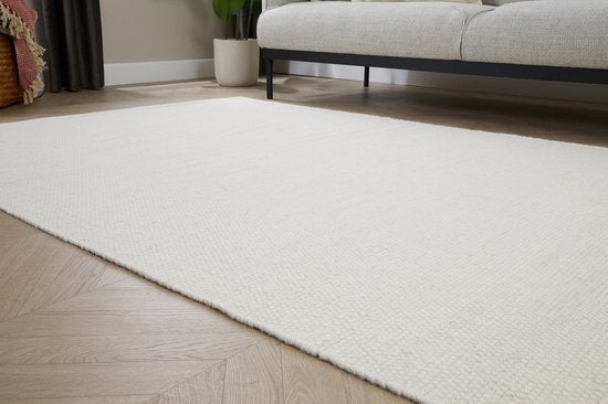 Lifa Living - Wollteppich - Weiß - 160 x 230 cm - 70% Wolle und 30% Baumwolle - Florhöhe 6 mm - Gewebt
