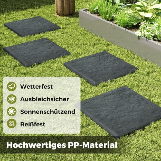 Coast Trittsteine Grau - Set aus 8 Gartenfliesen mit 32 Bodennägeln - 39,5 x 39,5 cm