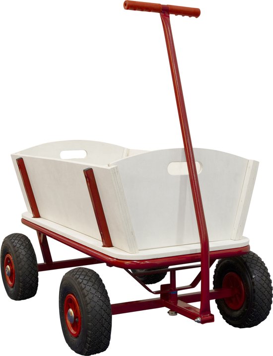 Sunny Billy Beach Wagon Trolley Rot - Klares Holz - Trolley mit Luftreifen - 94x61x97cm