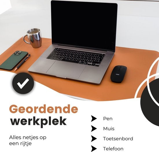 WURK Professional Schreibtischunterlage Kunstleder - Schreibtisch-Organizer - Schreibtischzubehör - Mauspad XXL- Inklusive Kabelclip - 80x40 - Cognacbraun