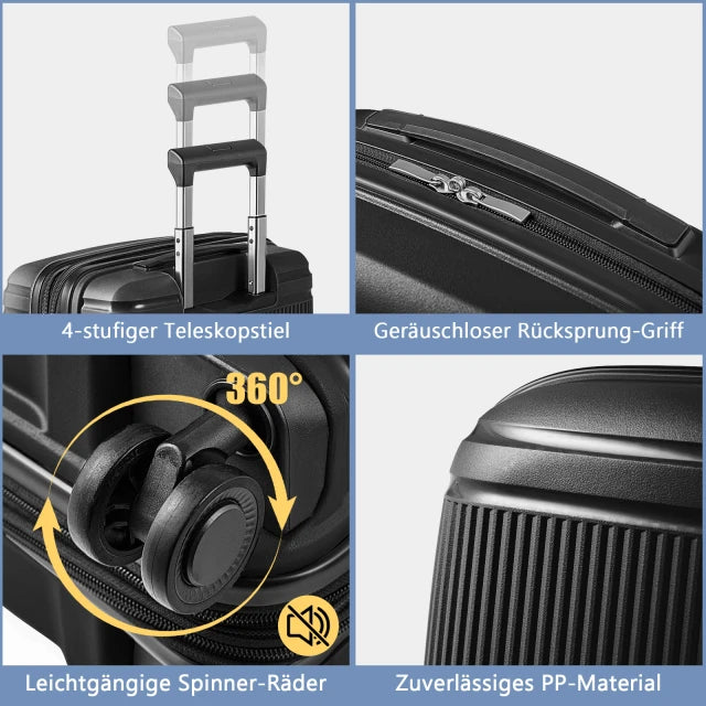 Coast 2-teiliges Kofferset – 20-Zoll-Handgepäckkoffer und 14-Zoll-Kosmetiktasche – Schwarz