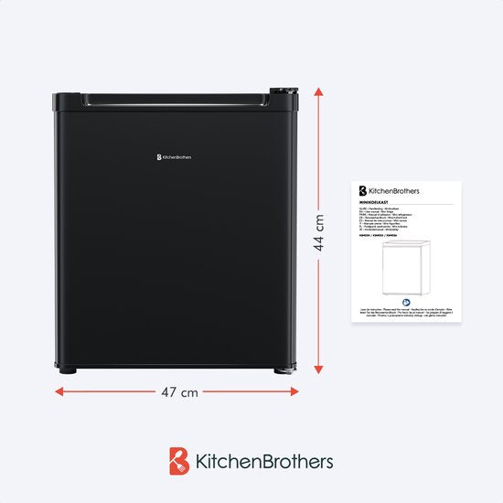 KitchenBrothers Mini-Kühlschrank - 40L - Kleiner Kühlschrank - Freistehend - Frigo - Kompakt - Schwarz