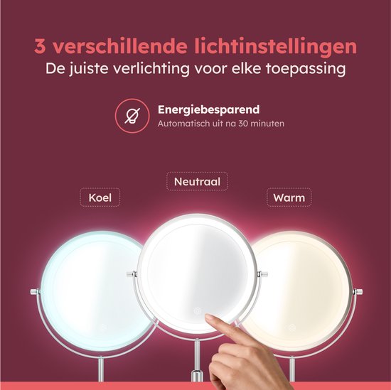 Fraay - Make-up-Spiegel - Mit LED-Beleuchtung - Ø20 cm - 10-fache Vergrößerung - Wiederaufladbar - Doppelseitig - Dimmbar - 3 Lichtmodi - Chrom