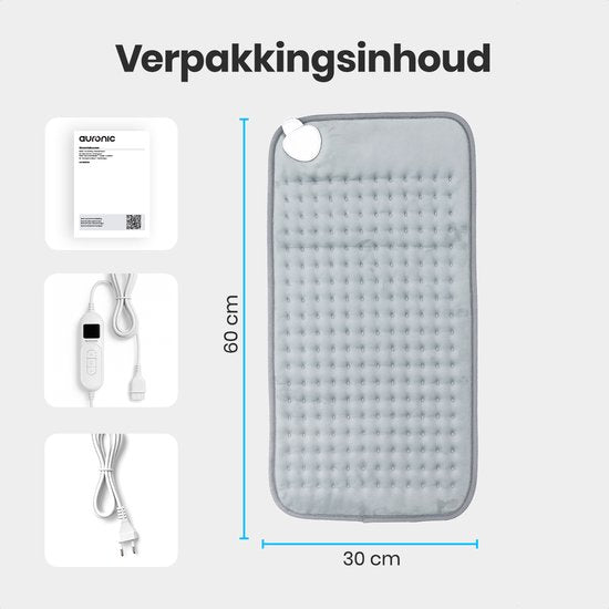 Auronic Heat Pillow Electric - XXL - 60x30cm - Nacken und Schultern - waschbar - Heizkissen - Elektrisches Kissen - Grau