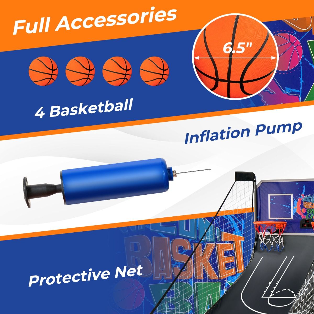 Coast Elektronisches Basketballspiel für drinnen – Doppelwurf – Automatische Punkteanzeige – Dunkelblau + Schwarz
