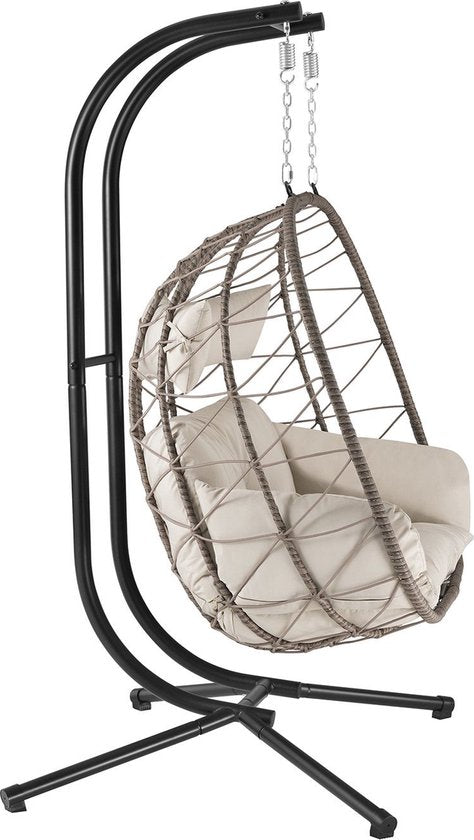 Juskys Polyrotan Doppel-Hängesessel Aria - Beige - inkl. Sockel & Kissen
