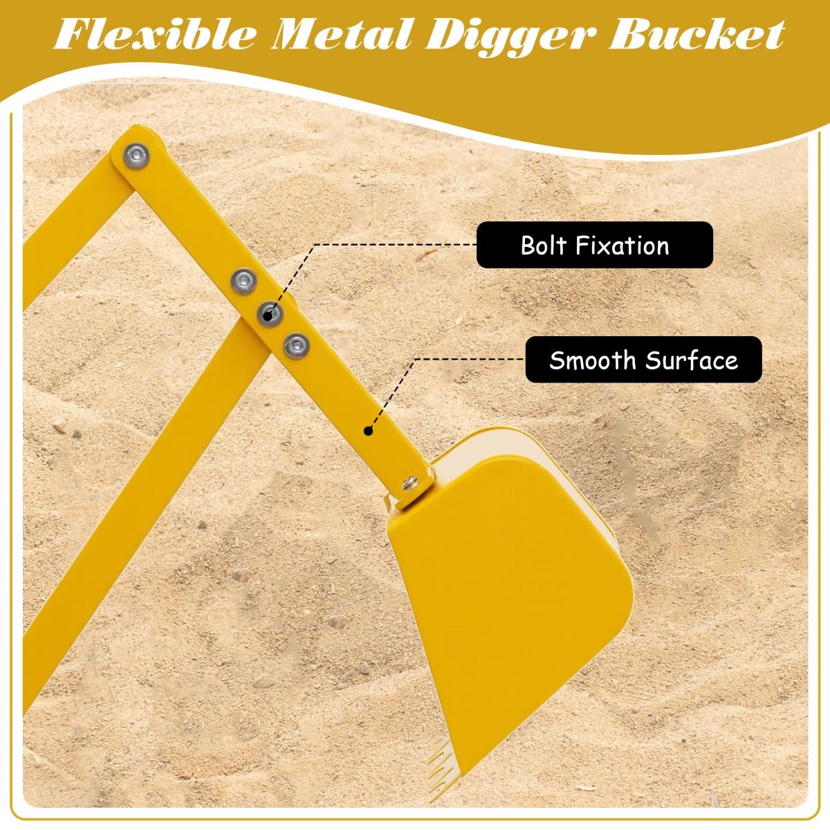 Coast Sitzbagger für Kinder – um 360° drehbar – Bagger aus Metall – gelb