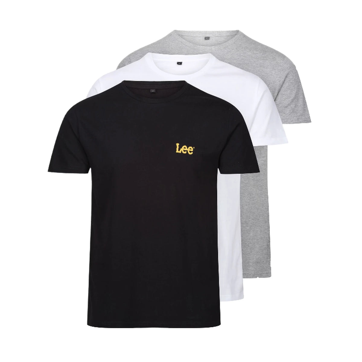 Lee Crew T-Shirts mit Rundhalsausschnitt – 3er-Pack – 100 % Baumwolle – Schwarz/Grau/Weiß – Größe M