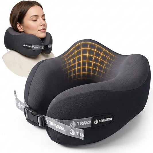TRAVARA Nackenkissen „The Daydreamer“ – Reisekissen mit Duo-Density-Memory-Schaum – Für Flugzeug und Auto – Memory-Schaum – Dunkelgrau