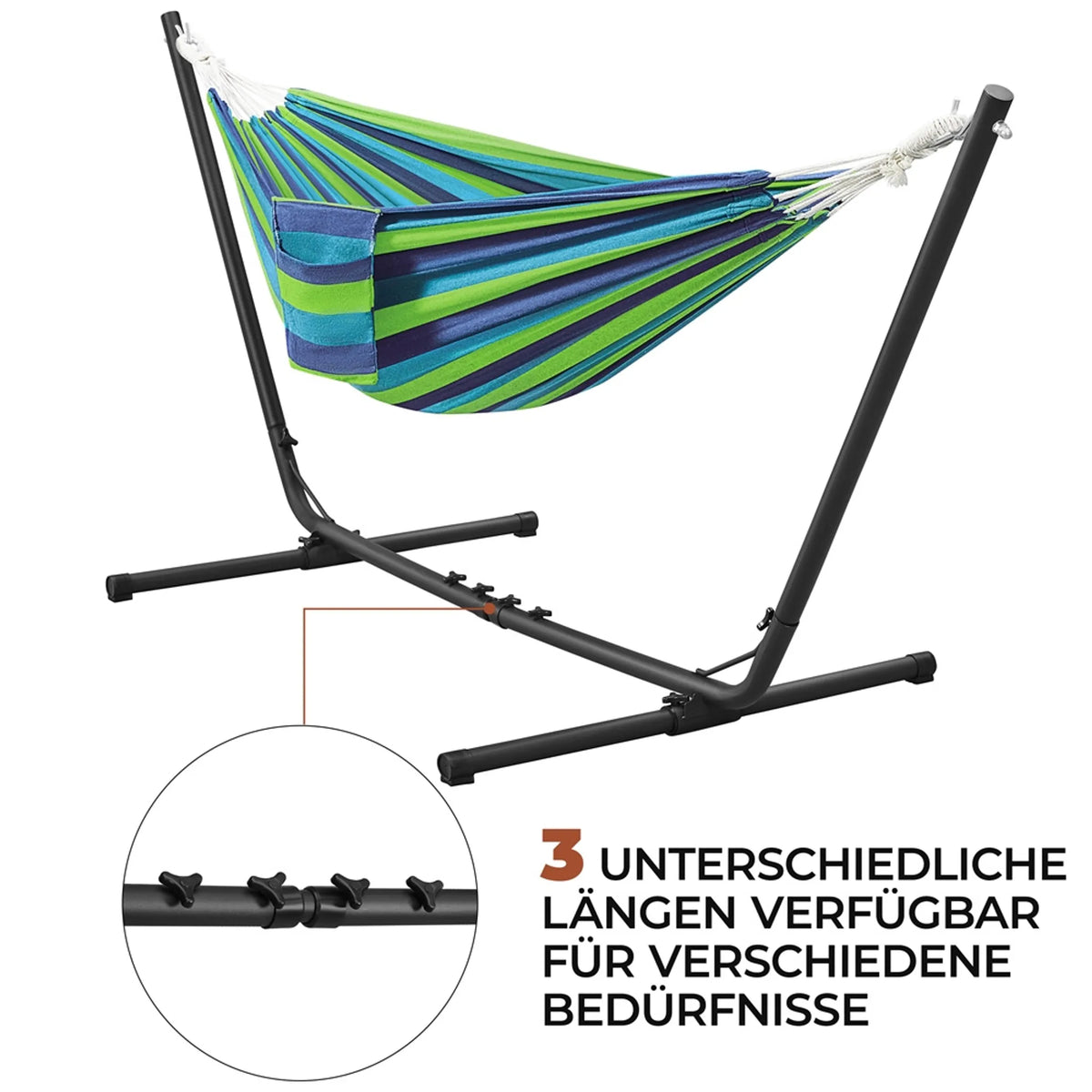 Yaheetech Hängematte mit Ständer – blau-grün gestreift – 2–3 Personen, bis zu 205 kg