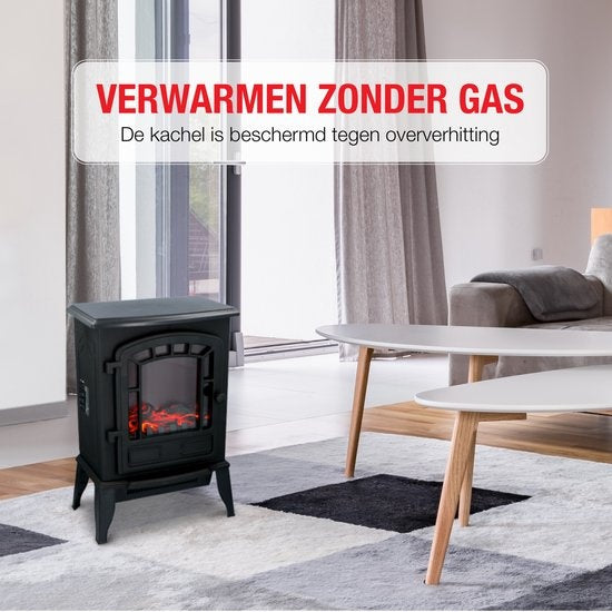 Classic Fire - Elektrischer Kamin - LED Flammen - 2000W - CE zertifiziert - Schwarz