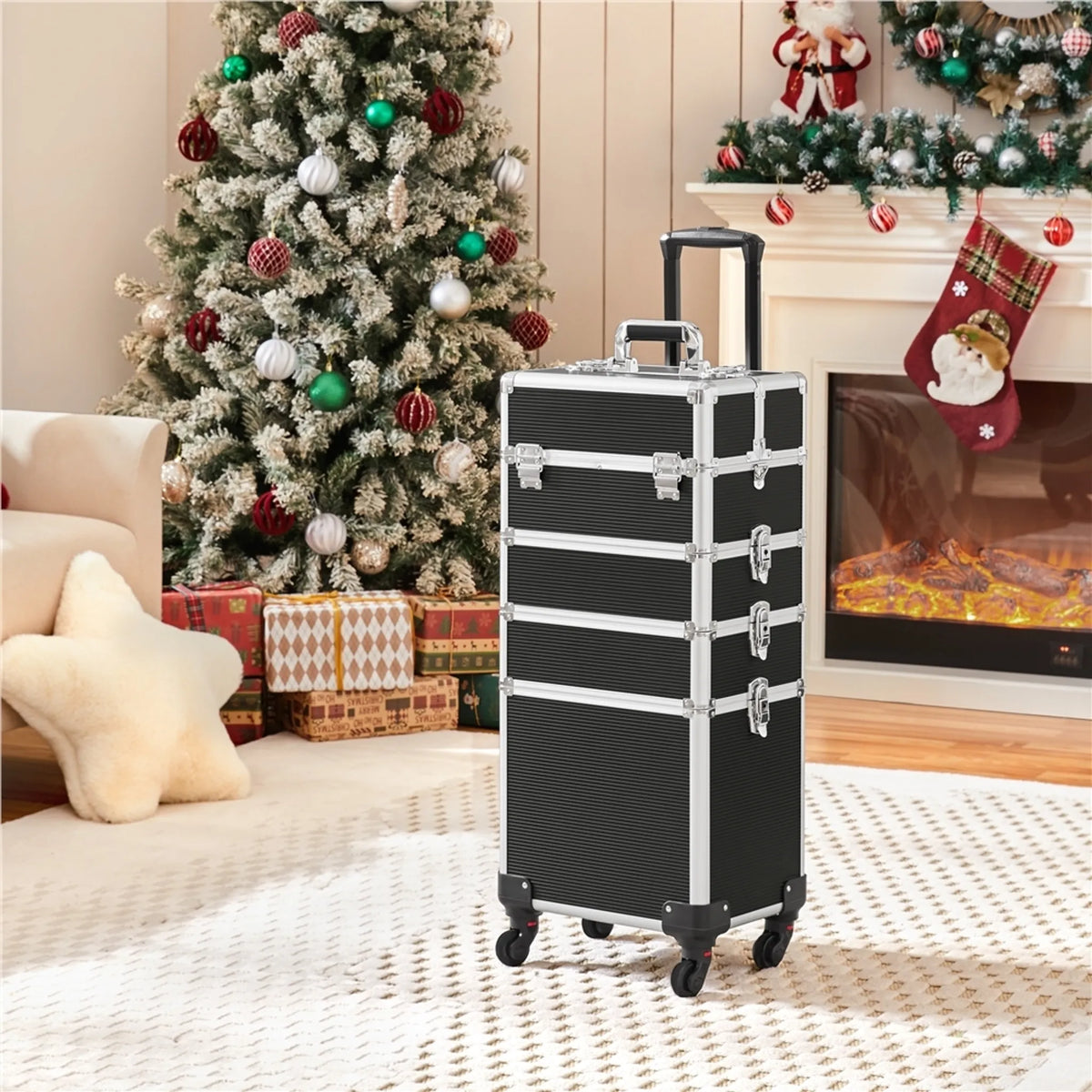 Yaheetech 5-in-1-Make-up-Koffer auf Rollen – abschließbar – 34 x 25,5 x 80,5 cm – Schwarz