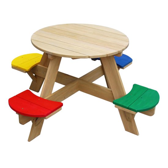 AXI Ufo Picknicktisch Rund für 4 Kinder in Regenbogenfarben - Picknicktisch aus Holz - 120x120x56cm