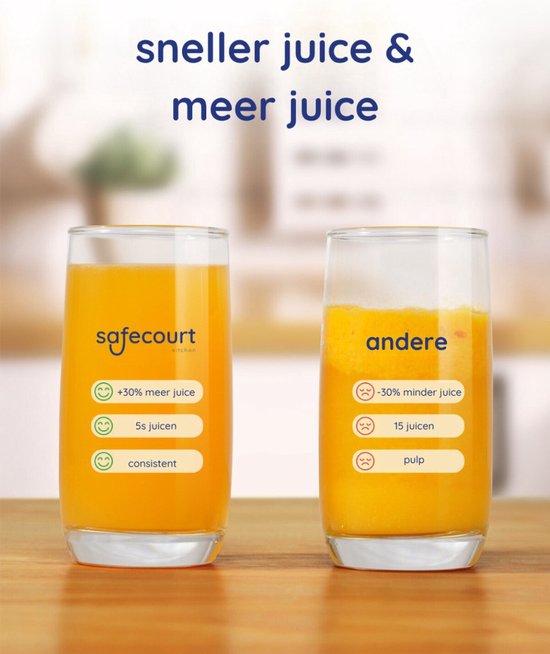 Safecourt Kitchen Entsafter - Saftpresse für Obst und Gemüse - große Einfüllöffnung - 3 Geschwindigkeiten - 1200 Watt