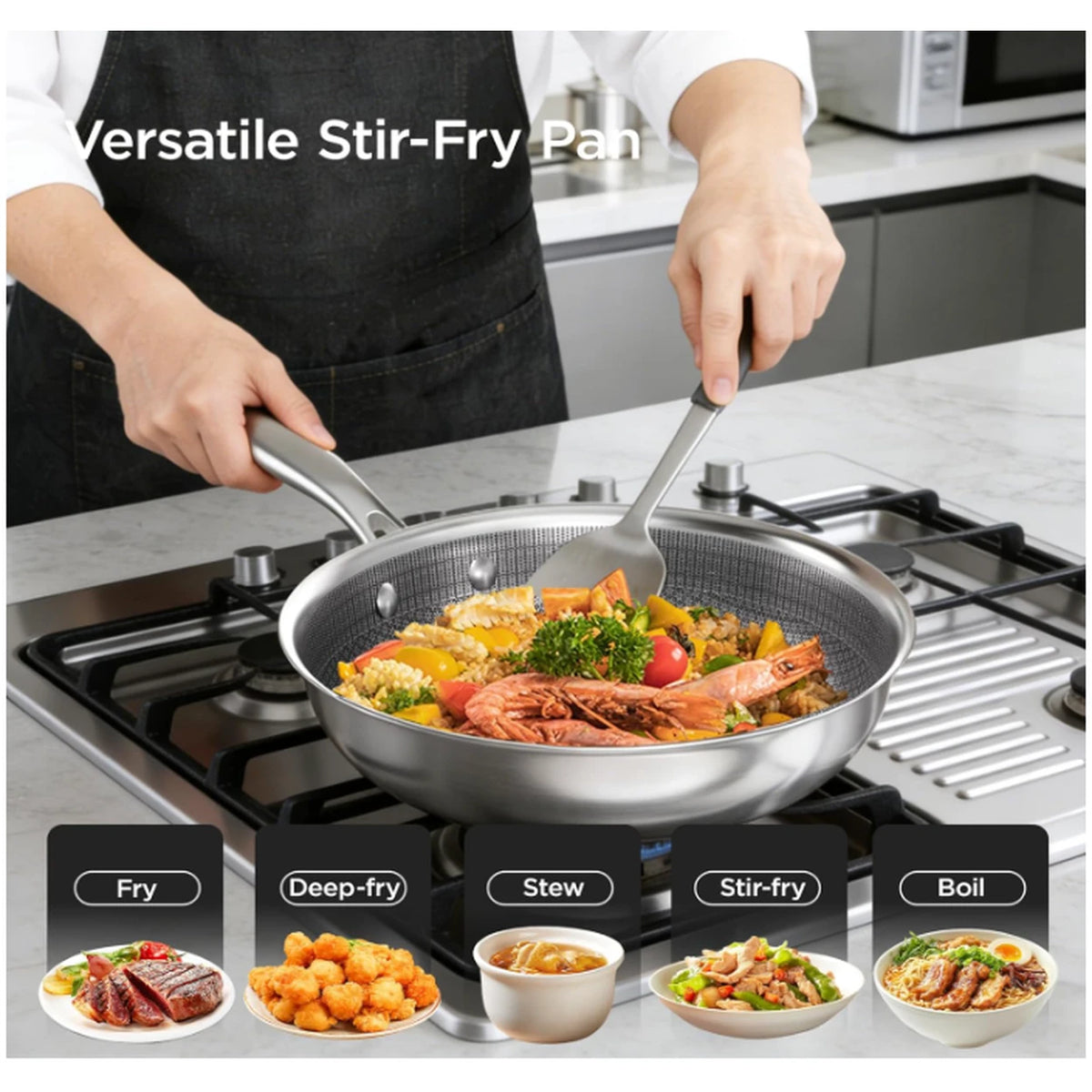 COOKER KING Wokpfanne – 26 cm – 3-lagiges Edelstahl – Antihaftbeschichtung