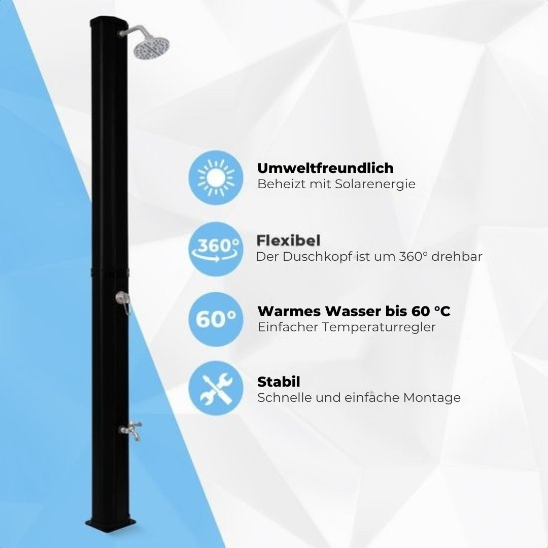 LifeGoods Outdoor-Dusche - Solar - 360° drehbarer Duschkopf - 35L - Schwarz