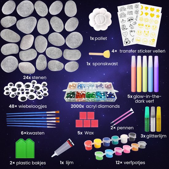 Vaive Steine bemalen, 2109-teilig – Glow-in-the-Dark-Happy-Stones-Bastelset – Basteln – Bastelset für Mädchen und Jungen – Bastelsets