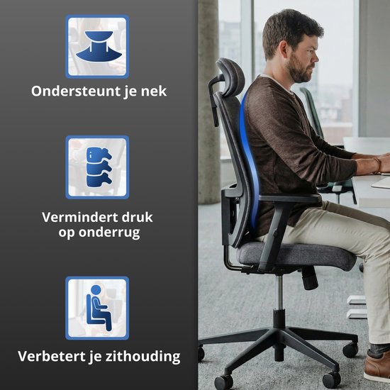 Backerz Ergonomischer Bürostuhl – Bürostühle für Erwachsene bis 160 kg – Stoff-Bürostuhl – NEN-EN1335