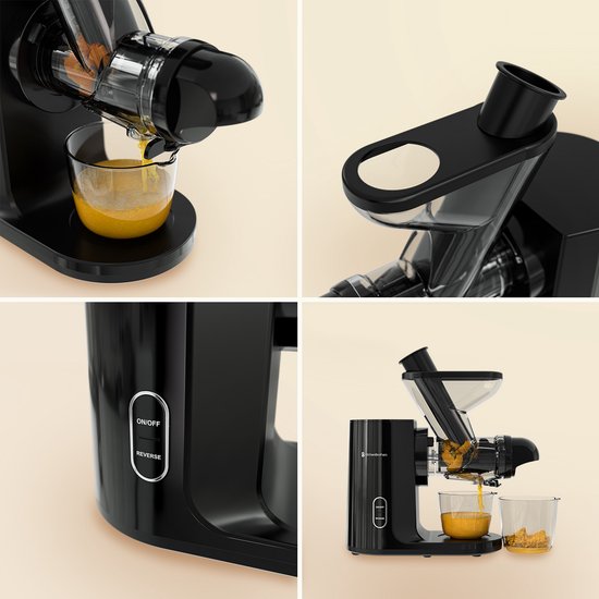 KitchenBrothers Slowjuicer - Entsafter - Gemüse- und Obstpresse - 43 mm und 60 mm Einfüllöffnung - 400 ml - Schwarz