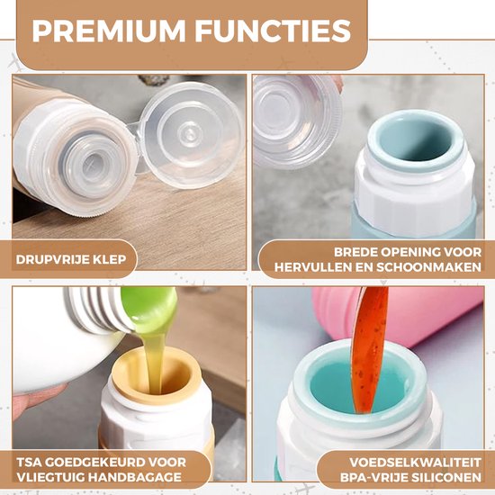 EverNeeds Reiseflaschen mit Etui - Nachfüllbar - Silikon-Reiseflaschen Handgepäck - Creme - 4 Stück