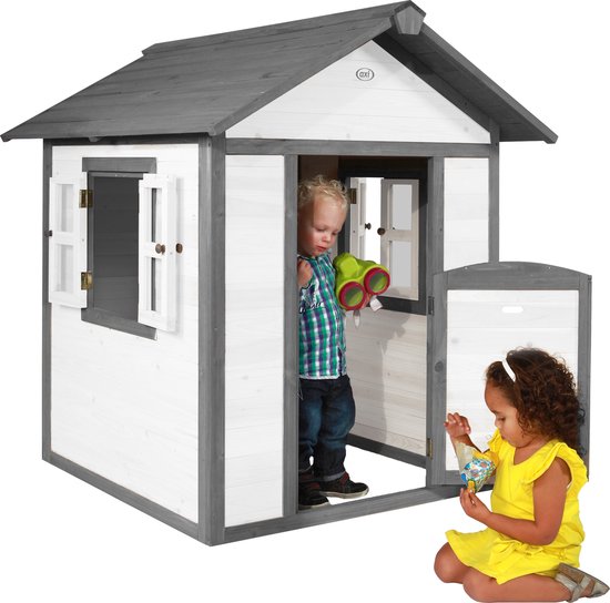 AXI Beach Lodge Spielhaus in Grau/Weiß – Spielhaus für den Garten / den Außenbereich – FSC-Holz – Gartenhaus für Kinder