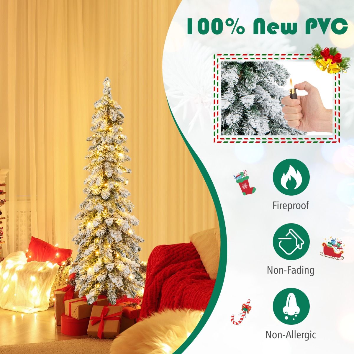 Coast 120 cm beflockter künstlicher Weihnachtsbaum - grün/weiß mit 225 Zweigspitzen und 100 LED-Lichtern