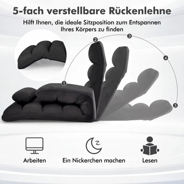 Coast Floor Armchair Schwarz - Klappbarer Relaxsessel mit Schlaffunktion - 175 x 55 x 20 cm