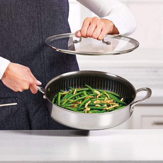 LIVINGTON Titan Pan – beschichtete Edelstahlpfanne (28 cm) mit diamantbeschichteter Antihaftschicht – ofenfeste, hohe Pfanne für alle Herdarten