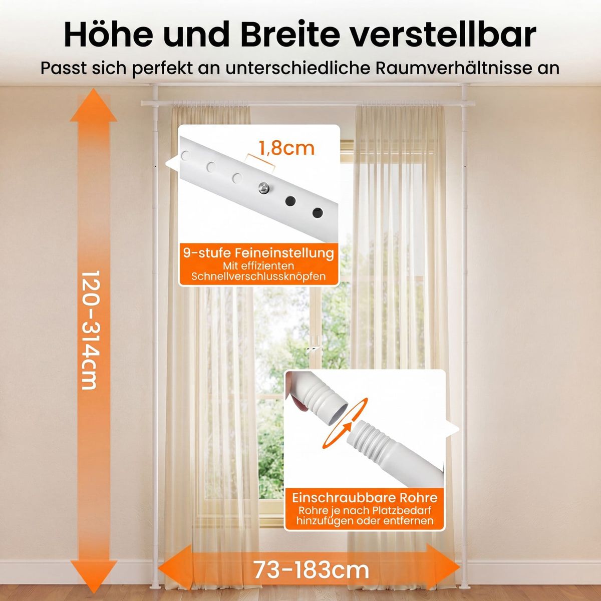Coast Raumteiler-Vorhangsystem – ohne Bohren – in Höhe und Breite verstellbar – weiß
