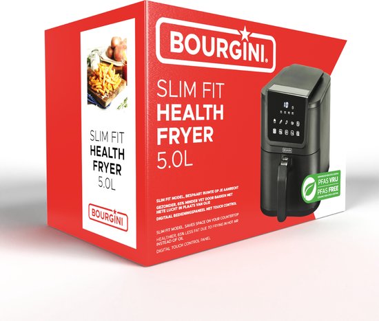 Bourgini Slimfit Airfryer Pure XL - Heißluftfritteuse - 5 Liter - 1500W - PFAS frei