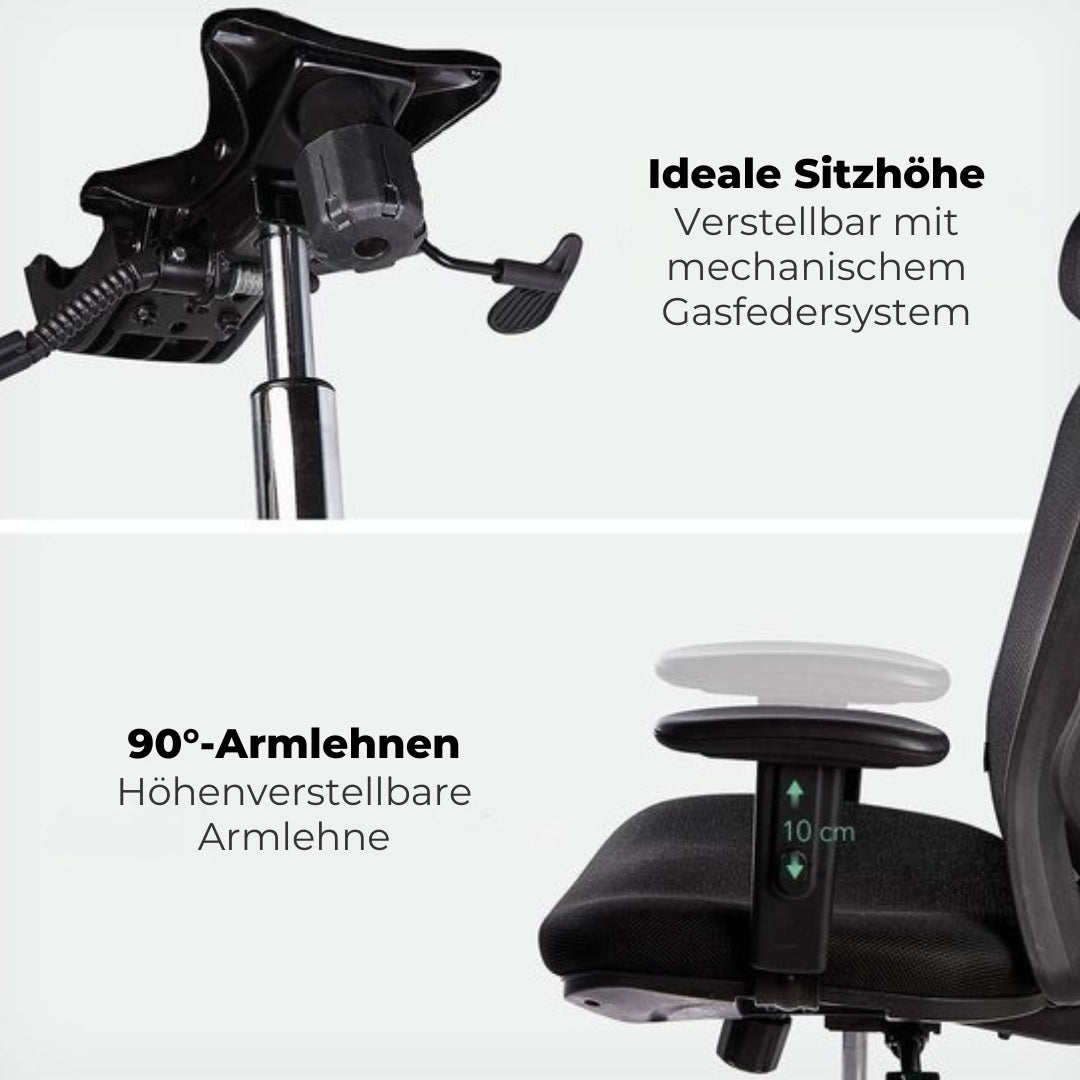 LifeGoods Ergonomischer Bürostuhl - Schreibtischstuhl - Verstellbar - Erwachsene - Schwarz
