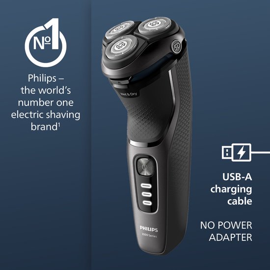 Philips Shaver 3000 Series S3343/13 – Elektrorasierer – mit Trimmer – für Männer – Dunkelgrau
