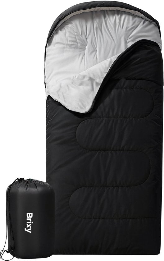 Brixy Mumienschlafsack - 4 Jahreszeiten - Schlafsäcke Erwachsene & Kinder - 210 x 75 CM - Camping - Schwarz