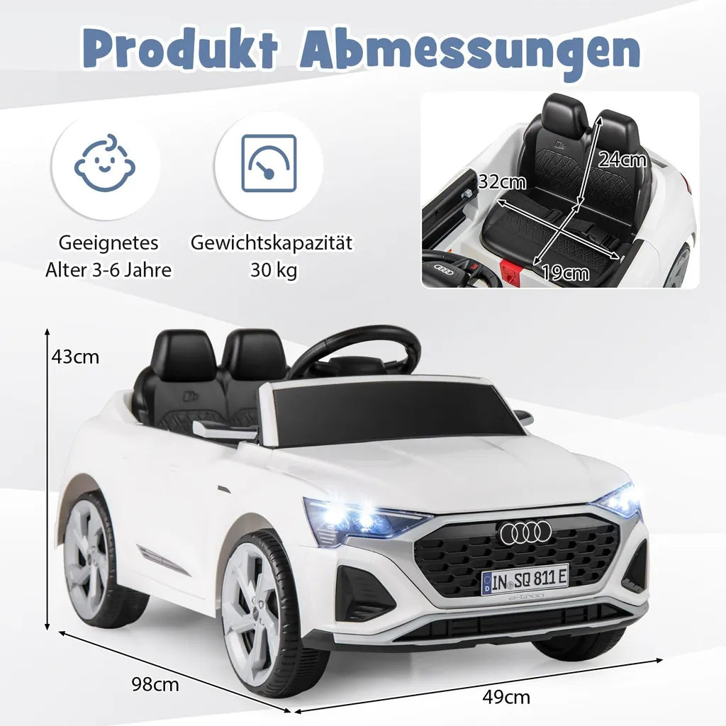 Coast Audi SQ8 Kinderauto Weiß - 12V Elektroauto mit Fernsteuerung, LED und Musik - 98 x 49 x 43 cm