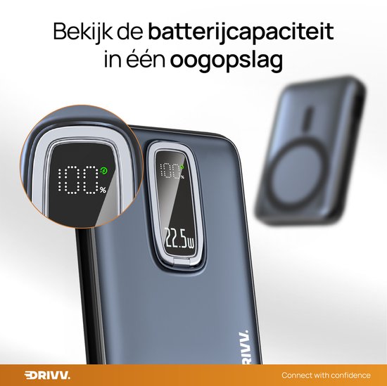 Powerbank 10.000 mAh, kompatibel mit MagSafe, mit USB-C-Kabel – 3-in-1-Design – 22,5 W kabellose Powerbank – inklusive 60-W-Ladekabel – Schnellladefunktion – USB & USB-C – Schwarz –