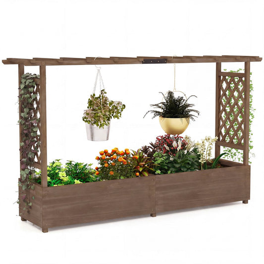 Coast Blumenkasten mit Klettergerüst – hängendes Dach – massives Kiefernholz – braun – 200 x 44 x 114 cm